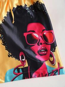 StreetHx 女士夏季休闲街头个性标语印花抽绳腰部宽松阔腿短裤 - 彩色 - 查看 4