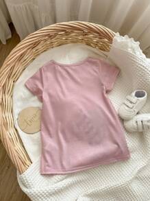 女婴可爱卡通图案粉色短袖连衣裙，春夏 - 粉色 - 查看 2