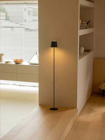 1pc Black/White Metal Floor Lamp, Vintage Simple Pedestal Style Suitable For Living Room, Bedroom, TV Stand, Dining Room, Bedside, Inn, Dimmable Warm Light, Rechargeable, Minimalist Scandinavian Design