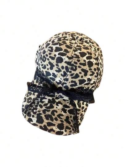 Grunge Punk Vintage Leopard Print Lace Bow Baseball Cap, Fashion Versatile Sun-Proof Hat For Summer, Suitable For Vacation, Party, Shopping, Photo-Taking