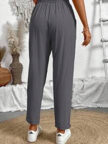 Calvaya Pantalon long décontracté unicolore pour femme avec ceinture à nouer à la taille et poches