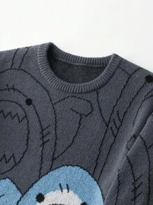 Manfinity Hypemode 男士休闲卡通图案针织衫，秋冬返校季长袖上衣 - 灰色 - 查看 3