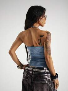 StreetHx 女士朋克花卉印花短款抹胸 - 淺灰色 - 查看 2