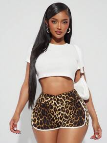 SHEIN SXY 夏日街头时尚豹纹牛仔热裤 - 彩色 - 查看 6