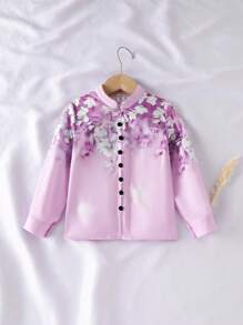 小男孩休闲印花立领长袖衬衫，适合春秋季休闲穿着 - 彩色 - 查看 3