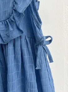 SHEIN Young Girls Ruffled Hem Textured Casual Dress - Pink - View 6