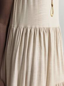 Ontre 2026SS Women's Solid Color Sleeveless Dress, Casual Minimalist, Flared Skirt, Simple Camisole Dress, Leisure & Holiday, Versatile, Essential Spring/Summer Clothing - Brown - View 7