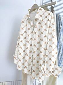 INAWLY Women's Vintage Diamond Pattern Print Shirt, Autumn/Spring