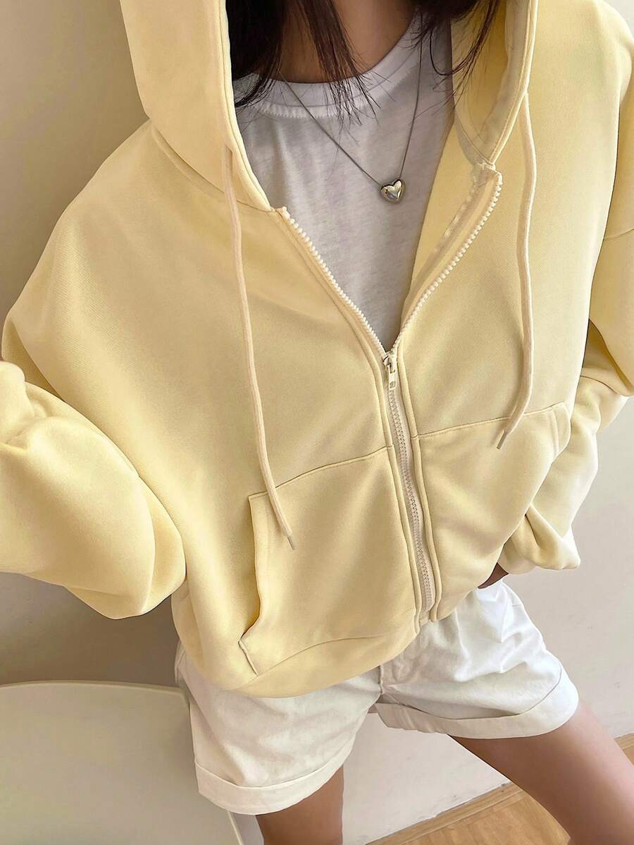 DAZY 秋季新款返校宽松休闲连帽女式卫衣外套拉链款 - 黃色 - 查看 1