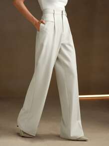 Anewsta 黑色宽松直筒西装裤，通勤都市时尚