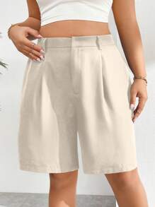 Auralis Plus-Size Summer Solid Shorts Back To School Teacher Spring - Apricot - View 3