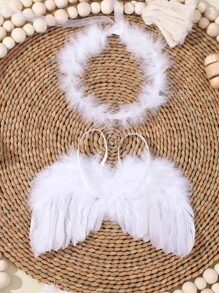 SHEIN 新生儿天使翅膀 带配套头带 新生儿摄影道具 女婴摄影服装 - 白色 - 查看 2