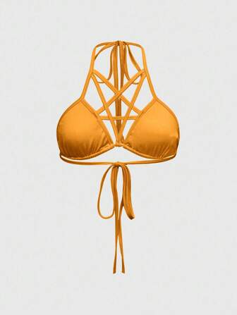 Goth Plus Size Sexy Vacation Style Spaghetti Strap Tied Pentagram Bikini Top Camisole