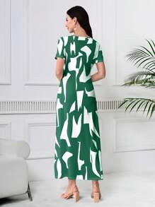Modelyn Vestido casual de verano para mujer con cuello en V y estampado geométrico de manga corta - Blanco - Ver 2