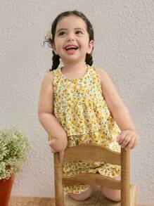 Blossori Baby Mädchen Country Urlaubs Gelb Blumen Ärmellos Top und Shorts Set - Verschiedenfarbig - Übersicht 5