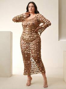 Anewsta 大码时尚性感亮片手工钩编沙滩罩衫