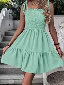 Breezaya Solid Color Casual Loose Strap Sundress - Mint Green - View 4