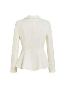 Ellevyn 女式立领收腰白色粗花呢外套和锥形裤，带流苏，优雅的女士日常穿着和工作套装，秋冬 - 白色 - 查看 4