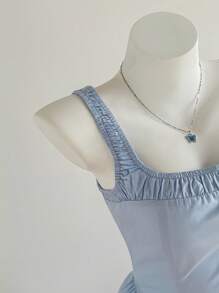 Comfortcana Robe casual d'été à col carré plissée sans manches de couleur unie pour femmes - Bleu azur - Voir 6