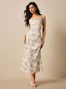 Poéselle Women's Elegant Floral Print Spaghetti Strap Dress, Summer