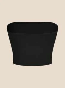 SHEIN Essnce 4 piezas de top corto de unicolor sexy: negro, blanco, azul, azul claro, top ajustado versátil y casual de verano para mujeres