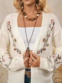 LanaWest Damen Einfarbig Blumen Muster Lässiger Westernstil Cardigan Pullover