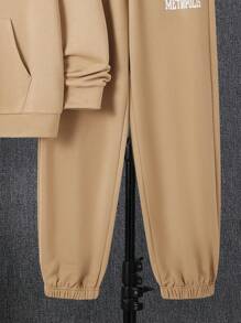 SHEIN 青少年男孩字母印花连帽衫和运动裤套装