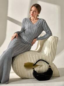 Damen Schwarzer Pullover Co-Ord mit kontrastierendem Detail-Pullover und Hose