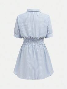 Girlism TEENGIRL Blue & White Striped Short Sleeve College/Commute Style Shirt Dress - Blue and White - View 2