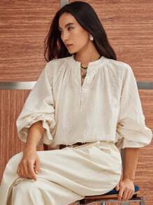 DAZY Women's Loose Casual Wavy Striped Elegant V-Neck Long Sleeve Patchwork Ruffled Blouse, Suitable For Summer, Spring And Autumn,Fall Women Clothes - Beige - View 9