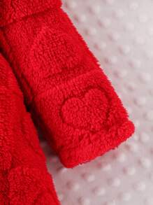 Vestido Confortável e da Moda para Meninas Pequenas, Manga Longa com Capuz Fofo Vermelho com Coração de Pelúcia, Outono/Inverno