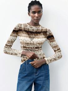 Maija 女士休闲花卉印花圆领长袖衬衫