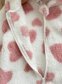 Pelele con capucha con estampado de corazón esponjoso para bebé recién nacida, otoño/invierno