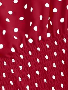 Sweetra 女士春夏优雅波尔卡圆点蝴蝶结肩部系带收腰修身休闲日常通勤百搭背心 - 酒紅色 - 查看 5