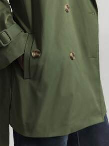 Ontre 2025 Women's Green Long Sleeve Double-Breasted Trench Coat, Casual Daily And Commuting Versatile Coat