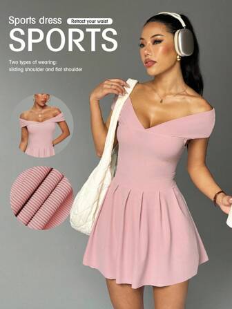 Slayform Abito da tennis con spalle scoperte sexy per donne, abito sportivo all'aperto morbido e confortevole, con spalline convertibili, adatto per allenamento golf