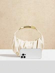 SHECARRY 女士时尚百搭简约褶饰手提包 - 米色 - 查看 4