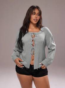 Rustia 1pc Women's Bowknot Cardigan Knitted Sweater, Autumn New Arrival