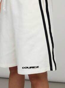 COUREZ 带品牌标志和侧条纹的运动短裤/女士夏季短裤/街头休闲/Y2K 100%纯棉复古 - 白色 - 查看 7