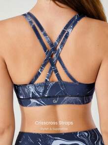 GLOWMODE FeatherFit™ Crossover Strap Sports Bra Gym - Blue - View 3