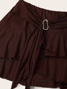 Coolane Váy ngắn màu nâu vintage dây đeo phong cách phương Tây đi chơi mùa hè cho nữ - màu nâu - Xem 7
