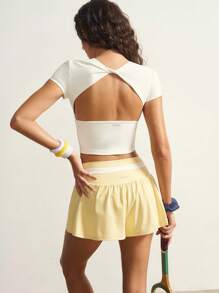 VARSIVA Áo thun thể thao nữ dáng croptop màu trơn thường ngày, áo thun thể thao croptop mùa hè - trắng - Xem 8