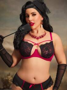 PinupGlam Sutien cu armătură din dantelă pentru femei de mărime plus