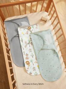 Cozy Pixies 3pcs/Set Selimut Bedong Lembut Motif Polkadot dan Hewan, Set Kotak Hadiah untuk Bayi Baru Lahir - MultiWarna - View 2