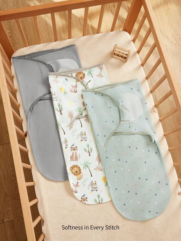 Cozy Pixies 3pcs/Set Soft Polka Dot Animal Print Swaddle Blanket Gift Box Set For Newborn