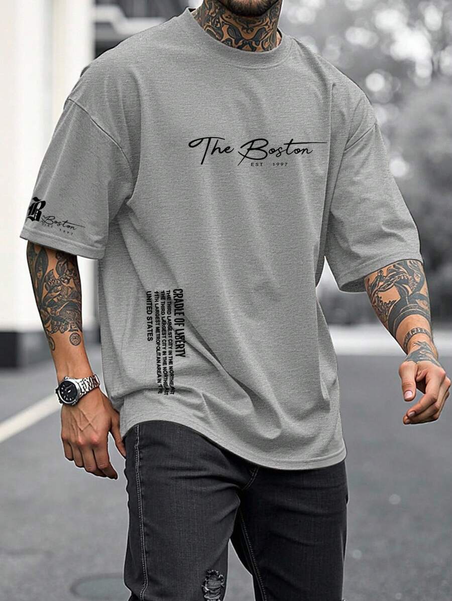 Manfinity LEGND 大码男士夏季休闲标语印花T恤