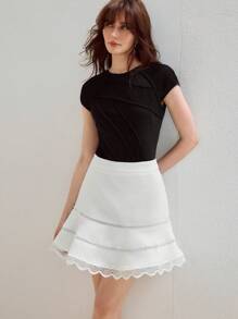 MOTF STUDIO CONTRAST LACE STRIPED PRINT SKIRT - White - View 7