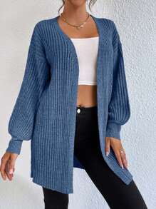 EURMUSE Chaqueta de punto informal de color liso con hombros caídos, para otoño/invierno - Azul Cadete - Ver 4