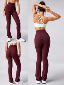 GLOWMODE 31" FeatherFit™ Back Pockets Flare Leggings Pants Low Impact Yoga Daily - Burgundy - View 8