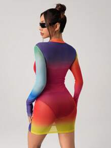 SHEIN ICON Rainbow Shoulder Stripe See-Through Mesh Mini Dress, Pride Month - Multicolor - View 2